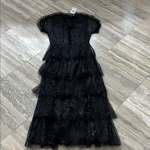 NWT Black Sparkle Tiered Tulle Evening Dress SIZE SMALL